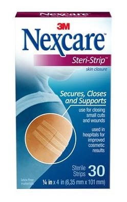 NexCare Steri-Strip Skin Closure Strip, 1/4" x 4", Tan, Sterile, 30/Box