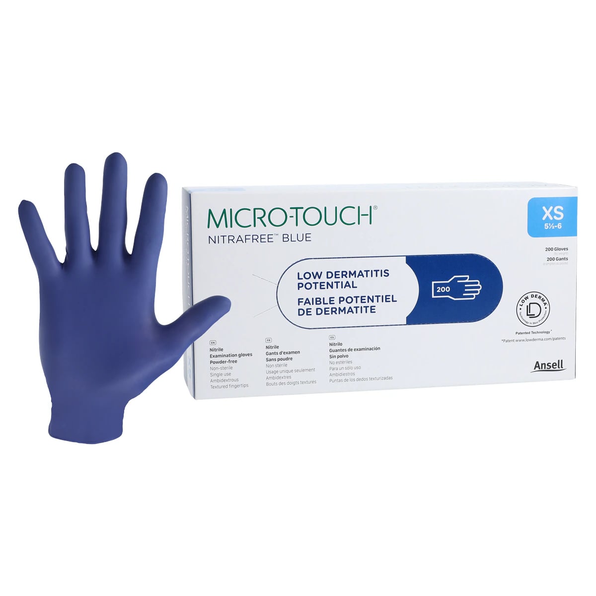 Micro-Touch® Nitrafree™ Nitrile Exam Gloves, Powder-Free, Non-Sterile, Extra Small, Berry Blue, 200/Box