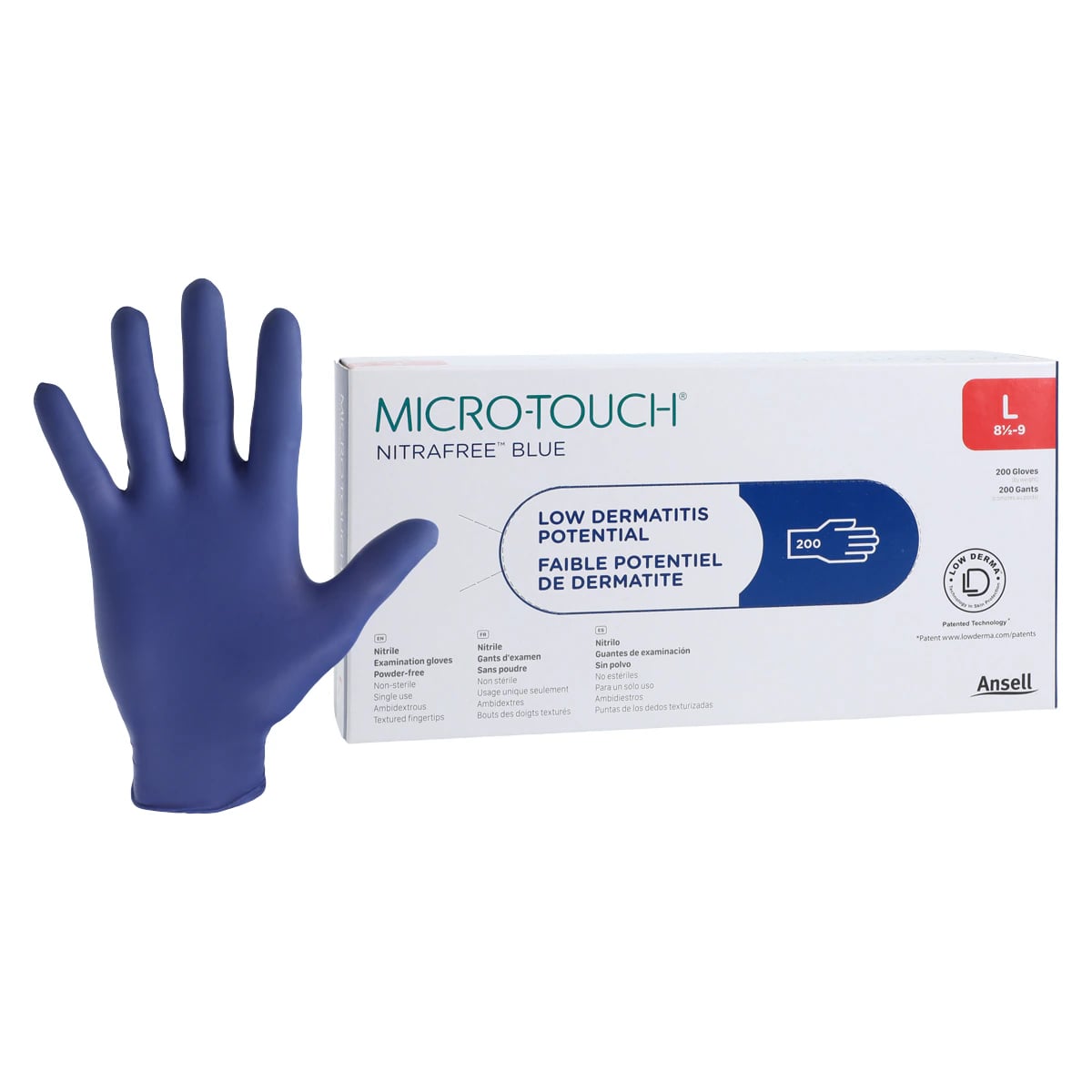 Micro-Touch® Nitrafree™ Nitrile Exam Gloves, Powder Free, Non-Sterile, Large (8.5-9), Berry Blue, 200/Box, 313028090