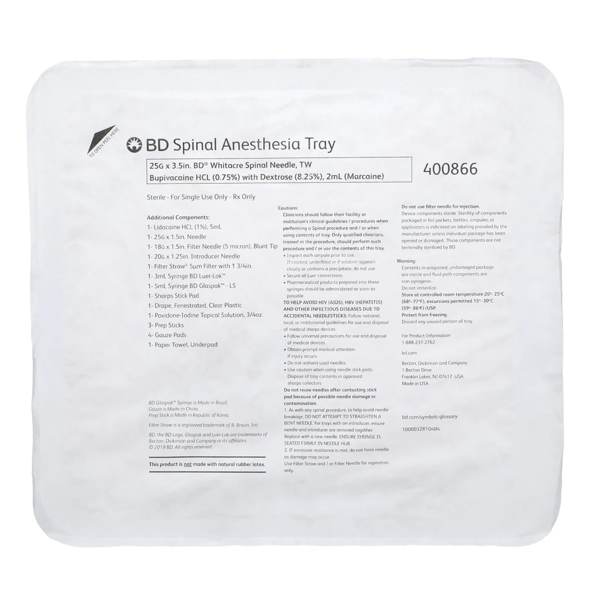 BD Spinal Tray with Whitacre Needle