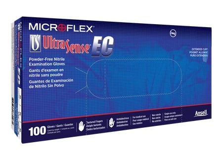 MICROFLEX UltraSense EC Nitrile Exam Gloves, Powder-Free, Non-Sterile, 3X-Large, Blue, 100/Box, USE-880