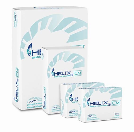 Helix3 Collagen Dressing, 100% Type 1 Bovine Collagen, 4x4" Sterile Square, Non-Adherent