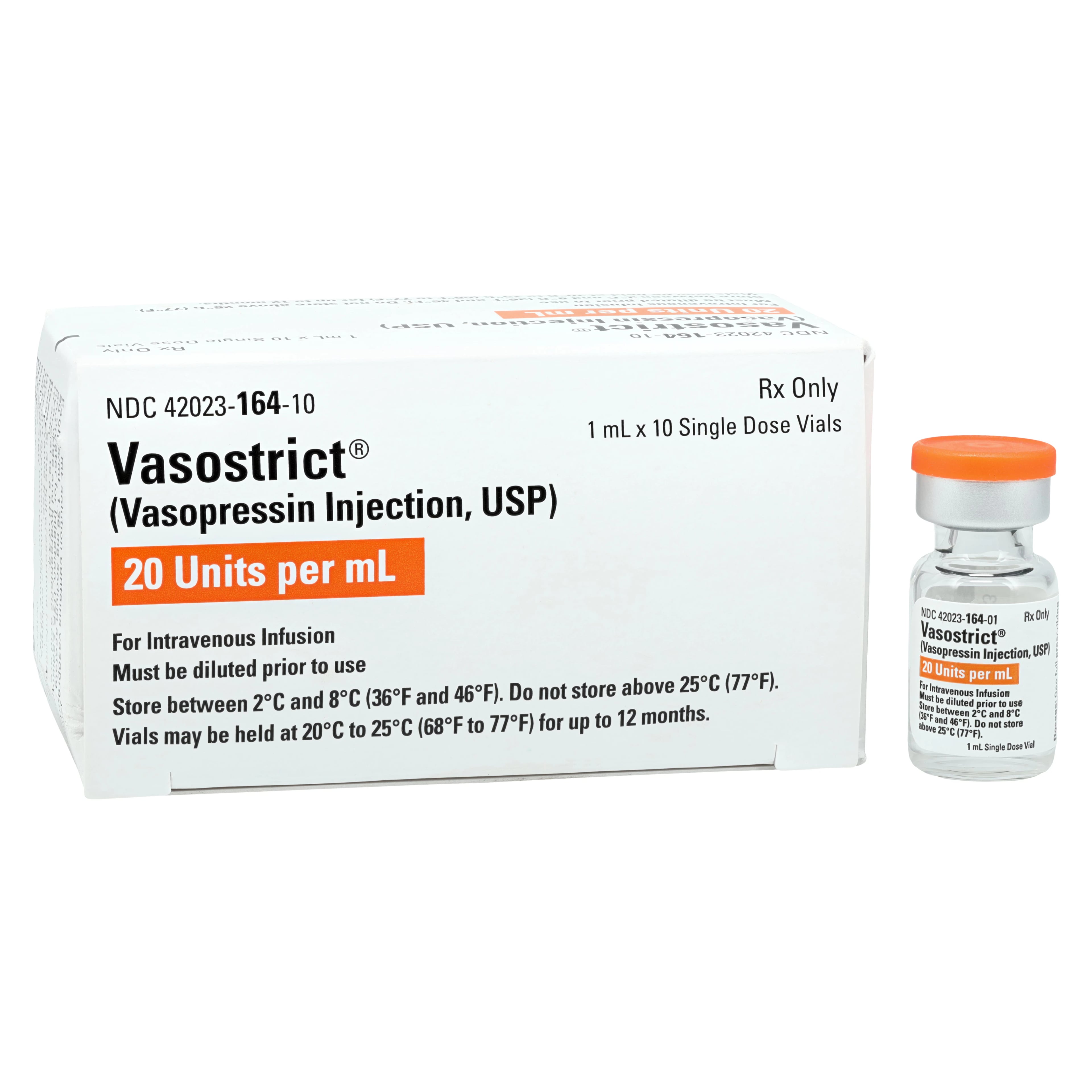 Vasostrict (Vasopressin) Injection, 20 U/mL, Single-Dose Vial, 1 mL, 10/Package
