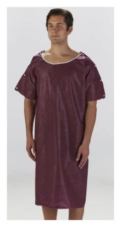 Graham Medical Exam Gown, Nonwoven, Snap Sleeves, Open Back, Size 4/5 X-Large, Maroon/White, 30/Case