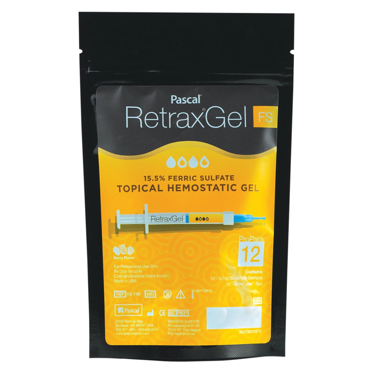 Retrax Hemostatic Gel 15.5% Ferric Sulfate Syringe Pro Pack, 0.75g x 12, 15-740