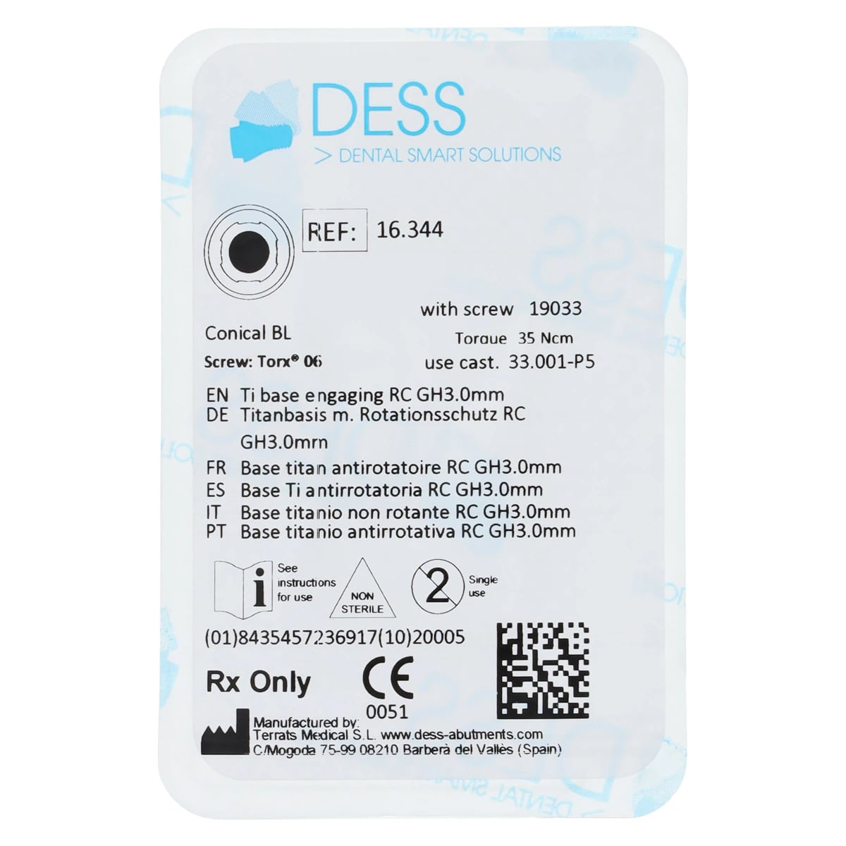 DESS TiBase Engaging Titanium Base, Straumann Bone Level, RC, 3mm Gingival Height, 4.1/4.8mm, Each