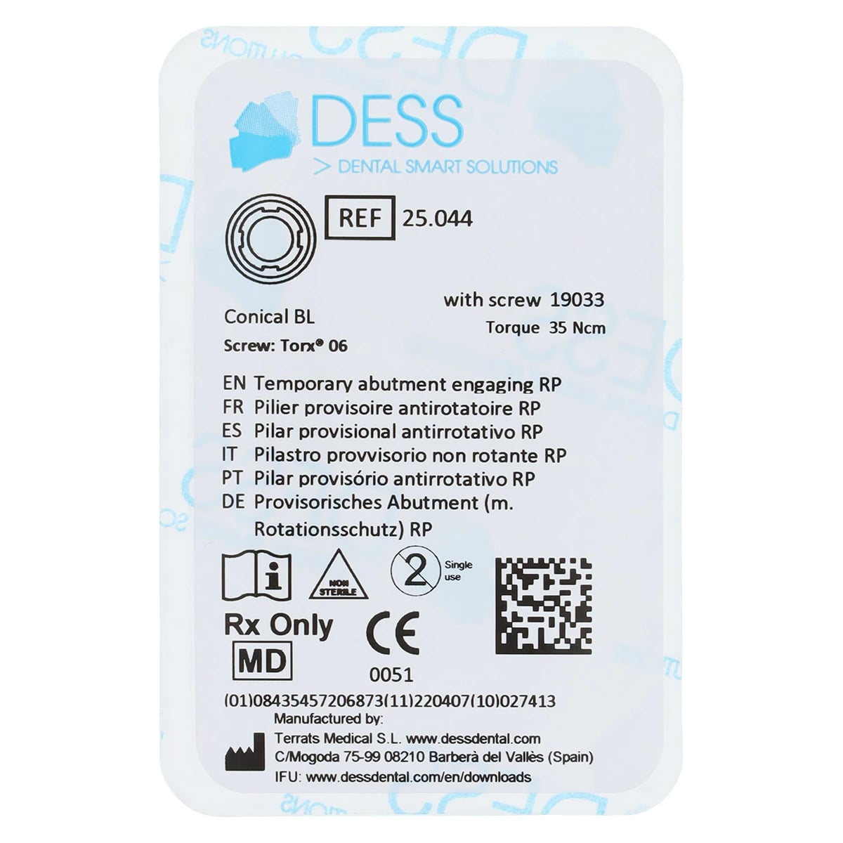 DESS Temporary Abutment Engaging RP, Conical Bone Level, Straumann 4.1/4.8 RC, Titanium, Each