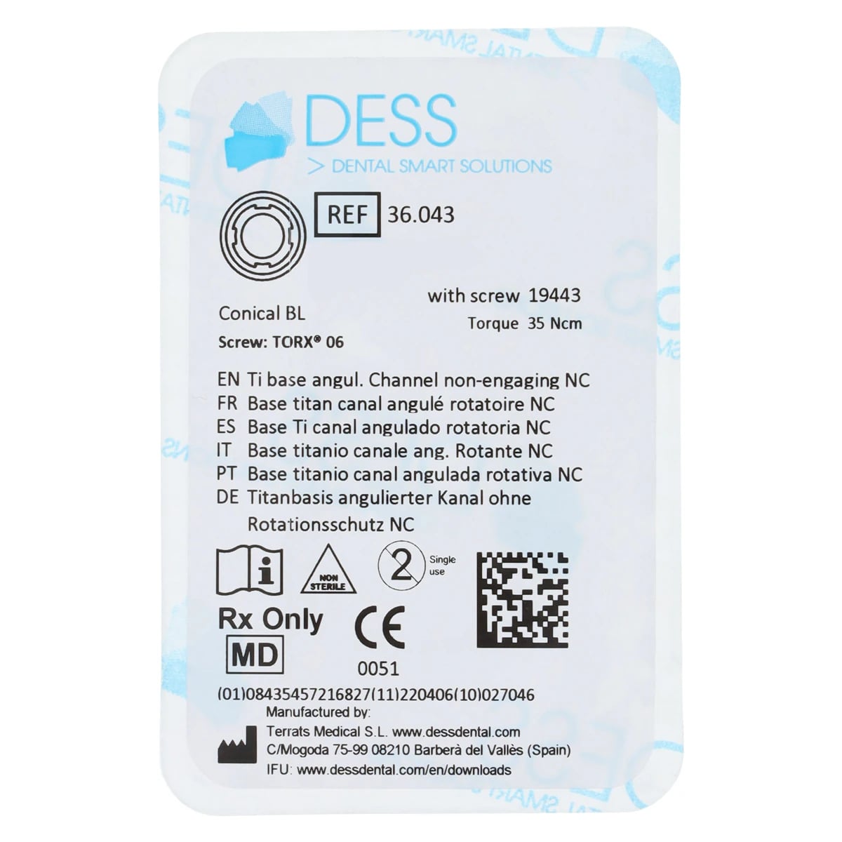DESS ANGLEBase Titanium Non-Engaging Abutment Base, 3.3mm, Straumann Bone Level, Conical, Each