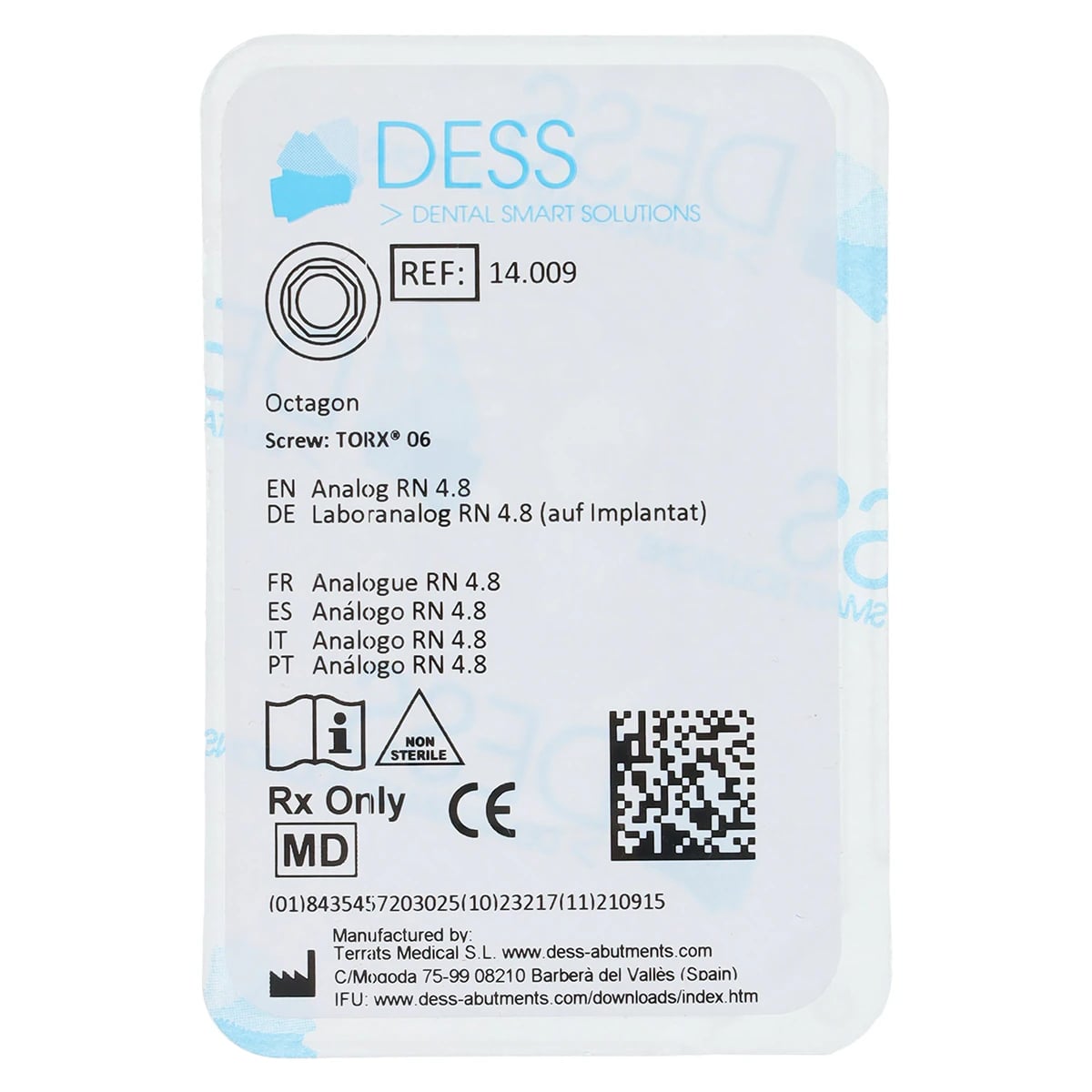 DESS Analog RN 4.1/4.8 on Implant - Internal Octagon, Non-Anodized, Straumann Tissue Level, 1 Each