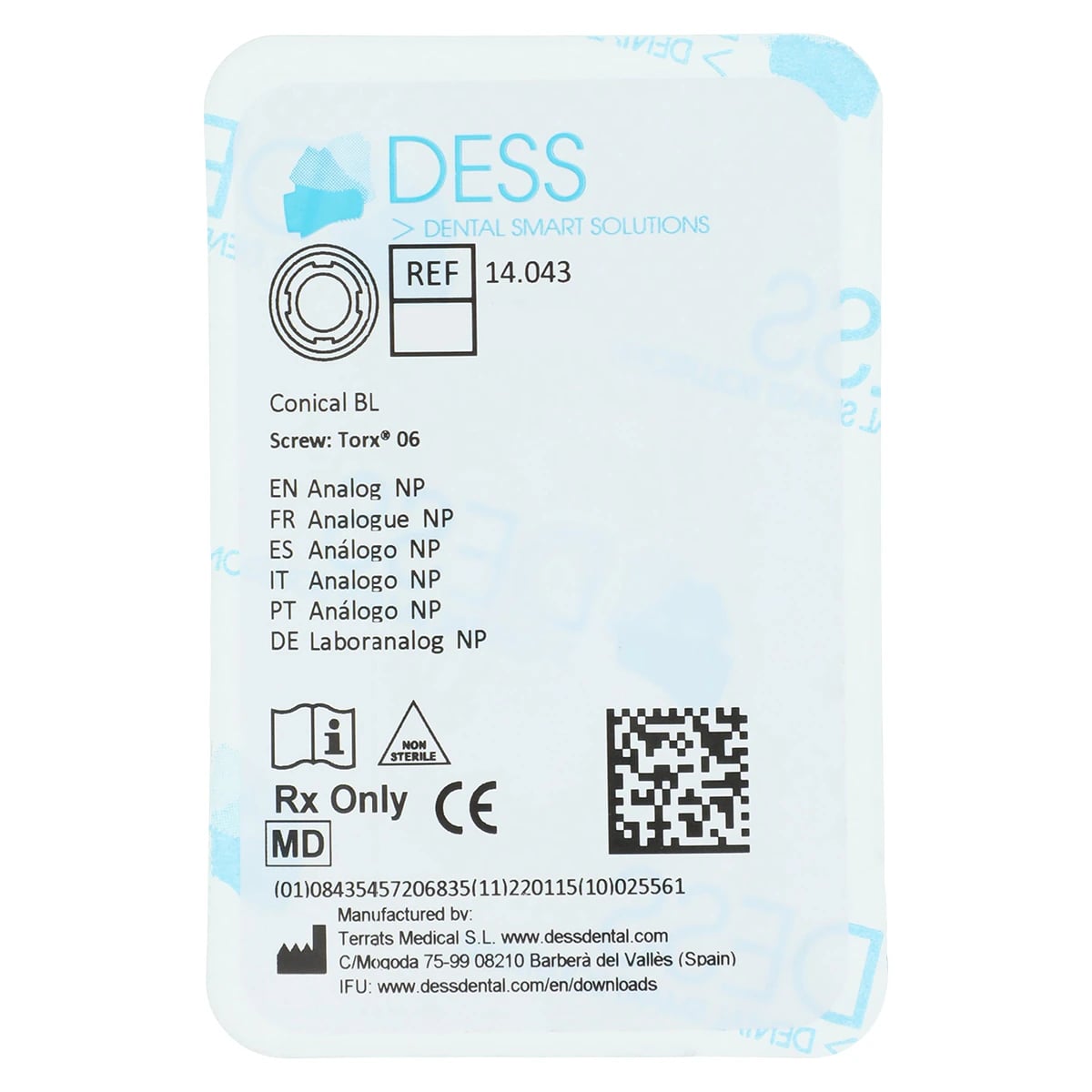 DESS Analog NP NC/3.3 - Conical Bone Level, Non-Anodized, 3.3mm, 1 Each