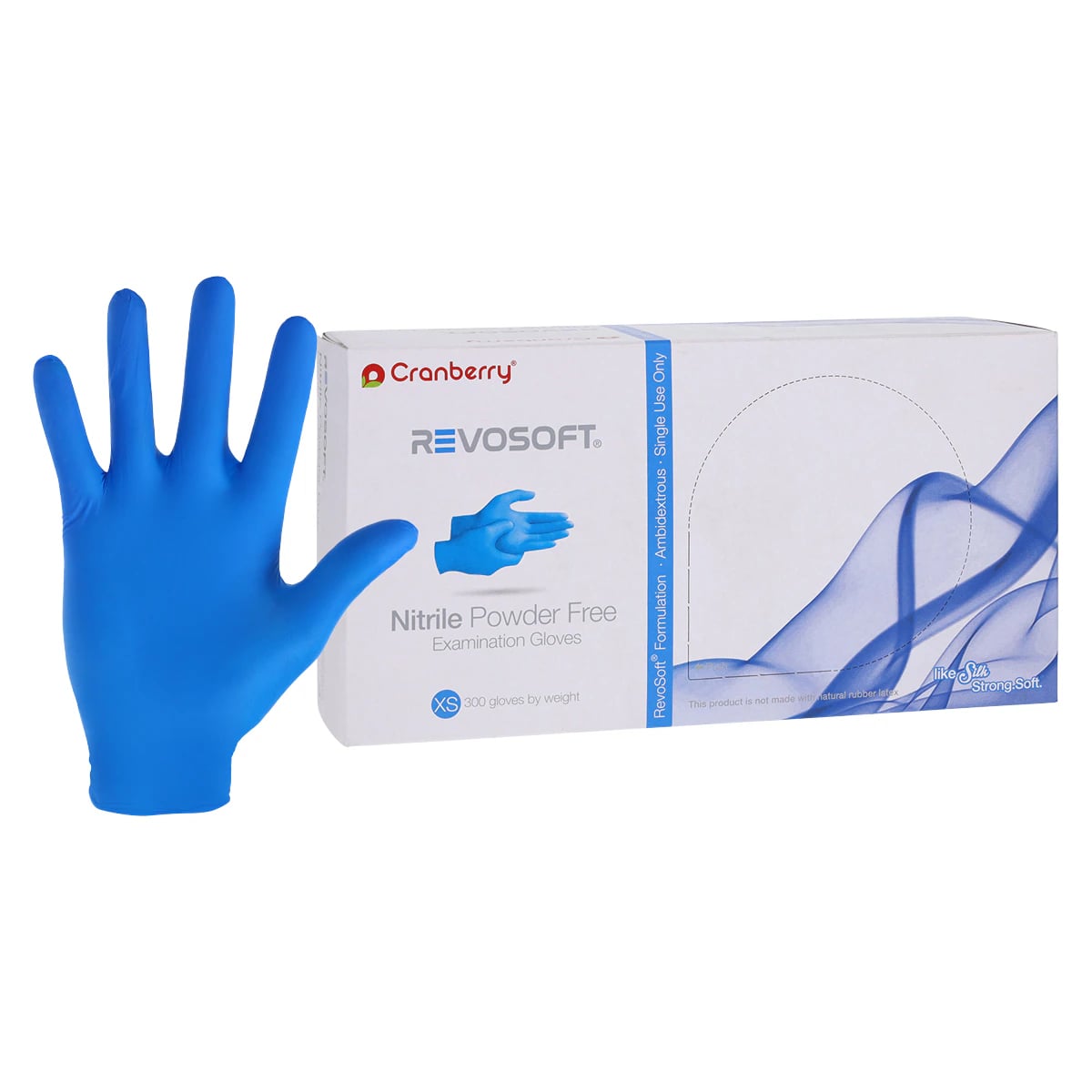 Cranberry RevoSoft Nitrile Exam Gloves, Powder Free, Non-Sterile, Extra Small, Blue, 300/Box, CR3275
