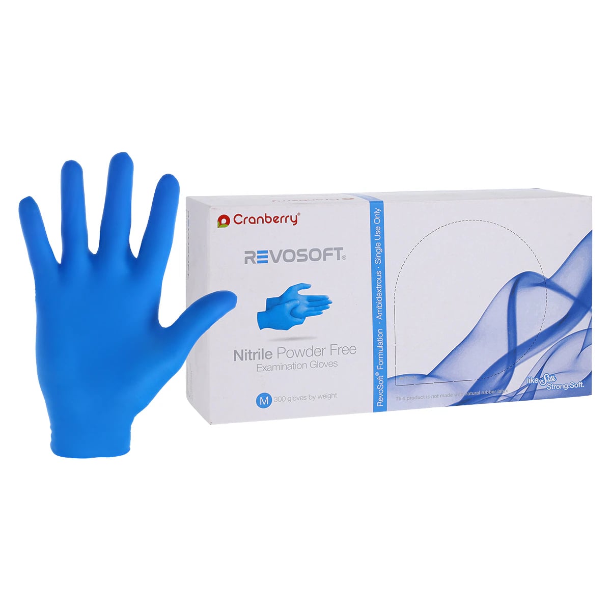 Cranberry RevoSoft Nitrile Exam Gloves, Powder Free, Latex Free, Fingertip Textured, Medium, Blue, 300/Box, CR3277