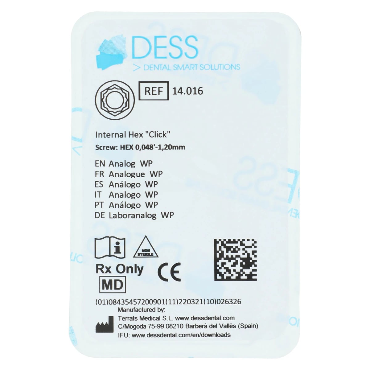 DESS Analog WP - Internal Hex "Click" Anodized Yellow, 3i 5.0 (Biomet Certain), Each