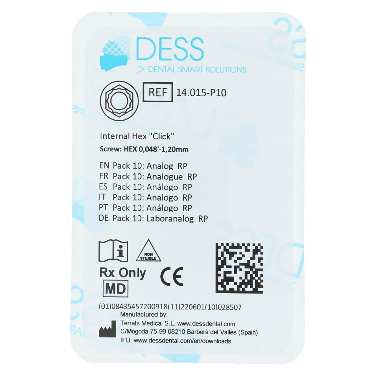 DESS Analog RP Internal Hex Click Anodized Blue, Platform 4.1, Stone/Digital, Pack of 10