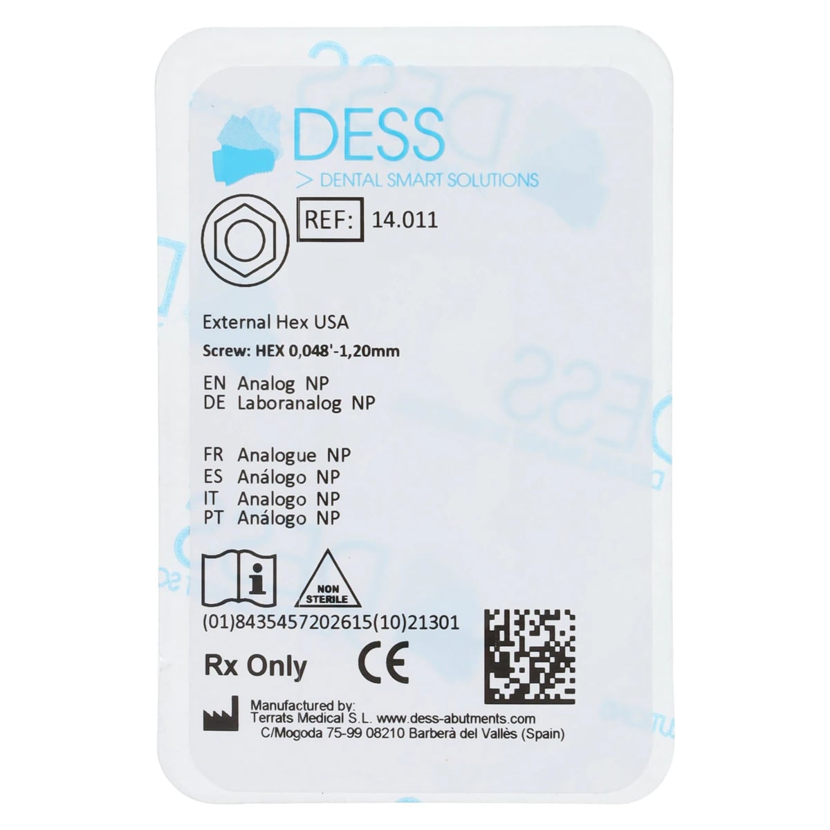 DESS Analog M 3i Osseotite 3.4 NP, External Hex, Non-Anodized, 1 Each