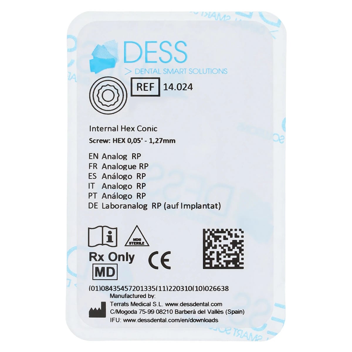 Dess Analog M AstraAqua 3.5/4.0 Astra Osseospeed Implant Analog, Internal Hex Conic Anodized Blue