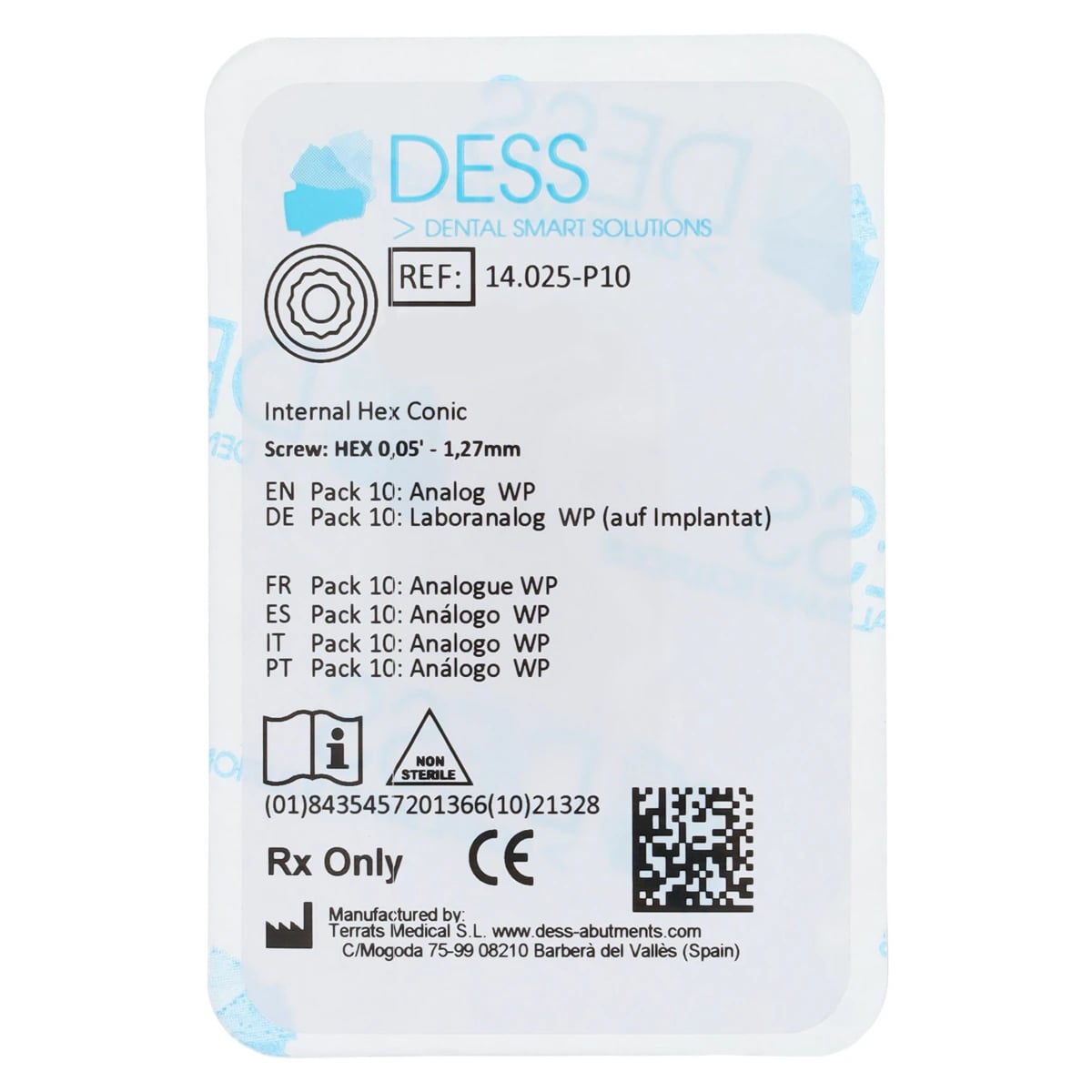 DESS Analog WP on Implant Internal Hex Conic, Anodized Purple, Platform 4.5/5.0, Stone/Digital, Pack of 10