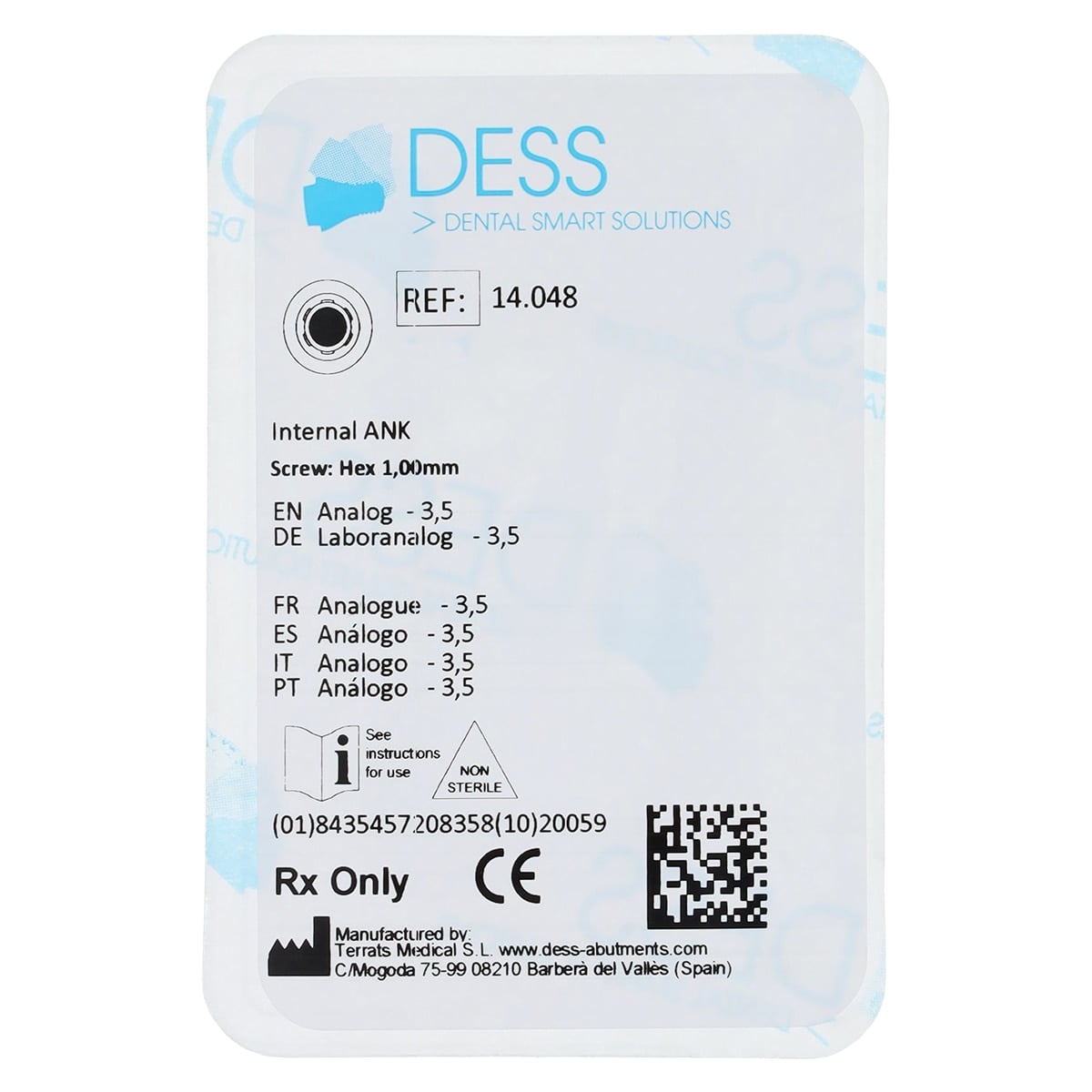 DESS Analog Ø3.5 on Implant - Internal Ankylos, Non-Anodized, 1 Each
