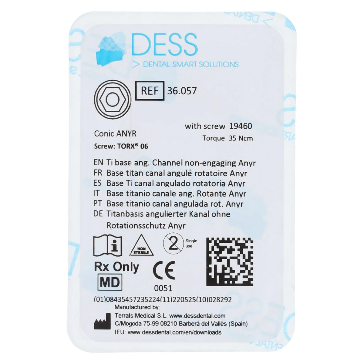 DESS ANGLEBase Titanium Non-Engaging Abutment Base (Conic AnyRidge), 4.0–8.0 mm, Each