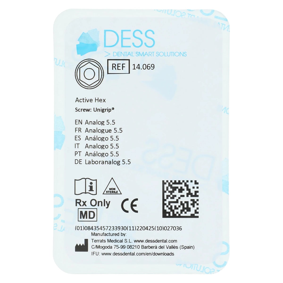 DESS Analog 5.5 Hex Active Anodized Blue, Titanium, Nobel Active, 1 Each