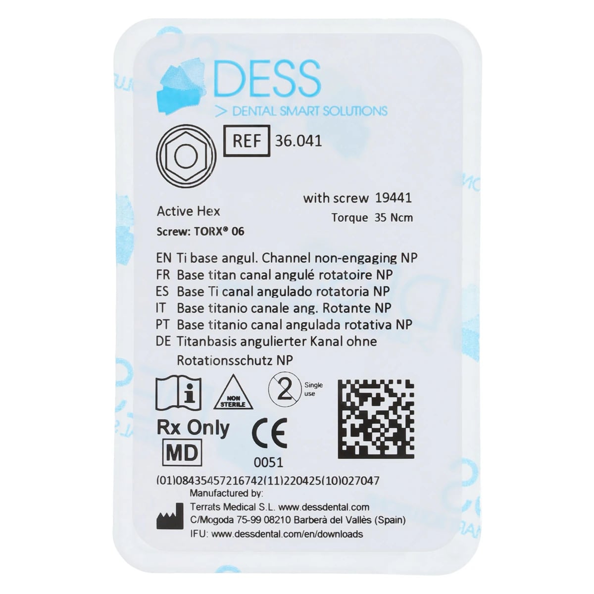 DESS ANGLEBase Titanium Non-Engaging Abutment Base, 3.5mm, Nobel Active NP, Hex, Each