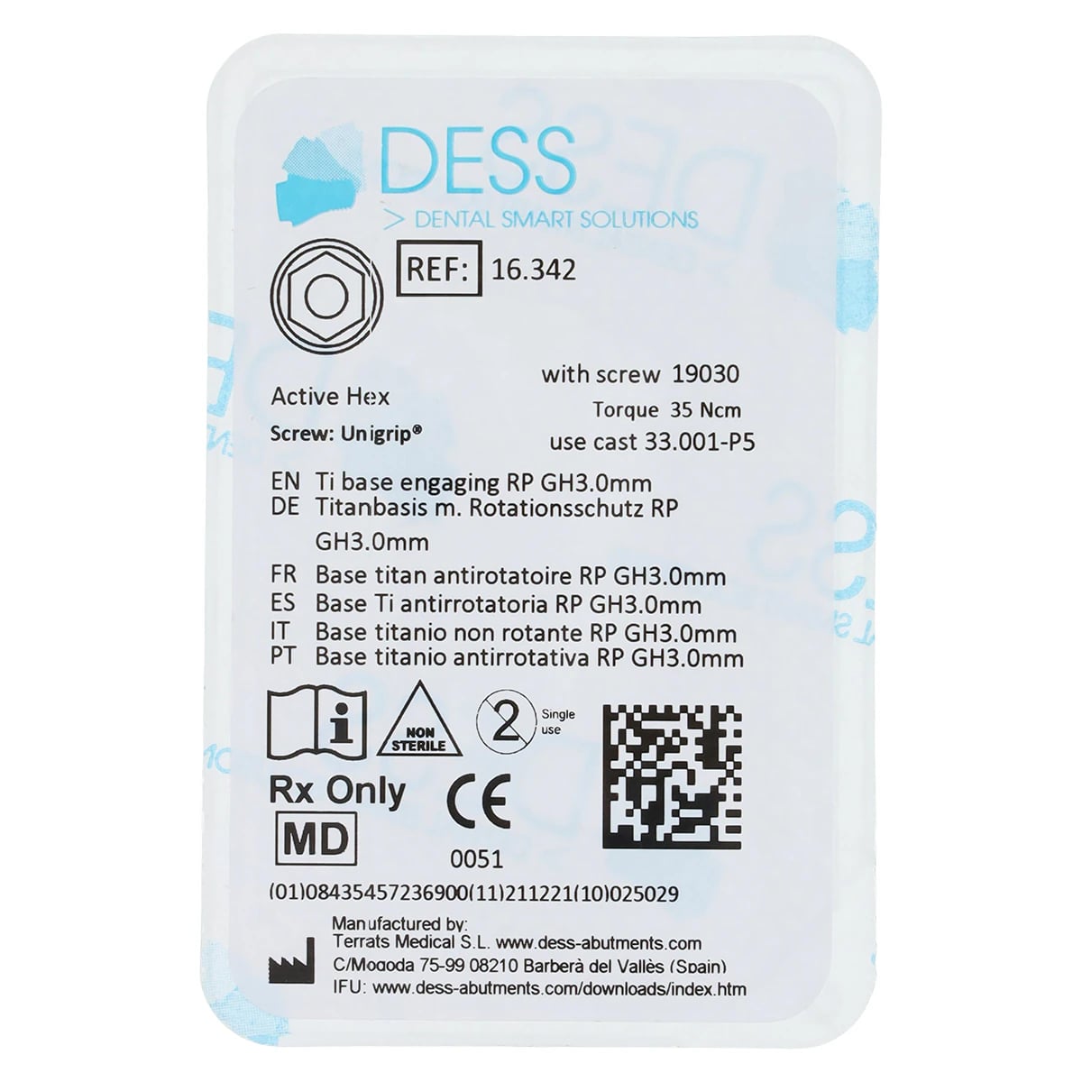 DESS TiBase Engaging RP GH 3.0mm - Hex Active (Nobel Active Compatible)