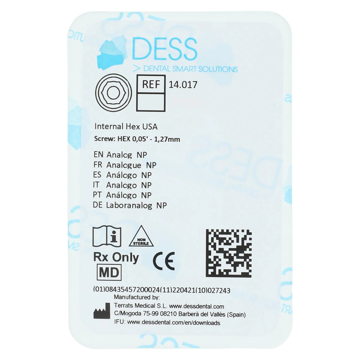DESS Analog M Zimmer 3.5, Internal Hex, Anodized Green, Each