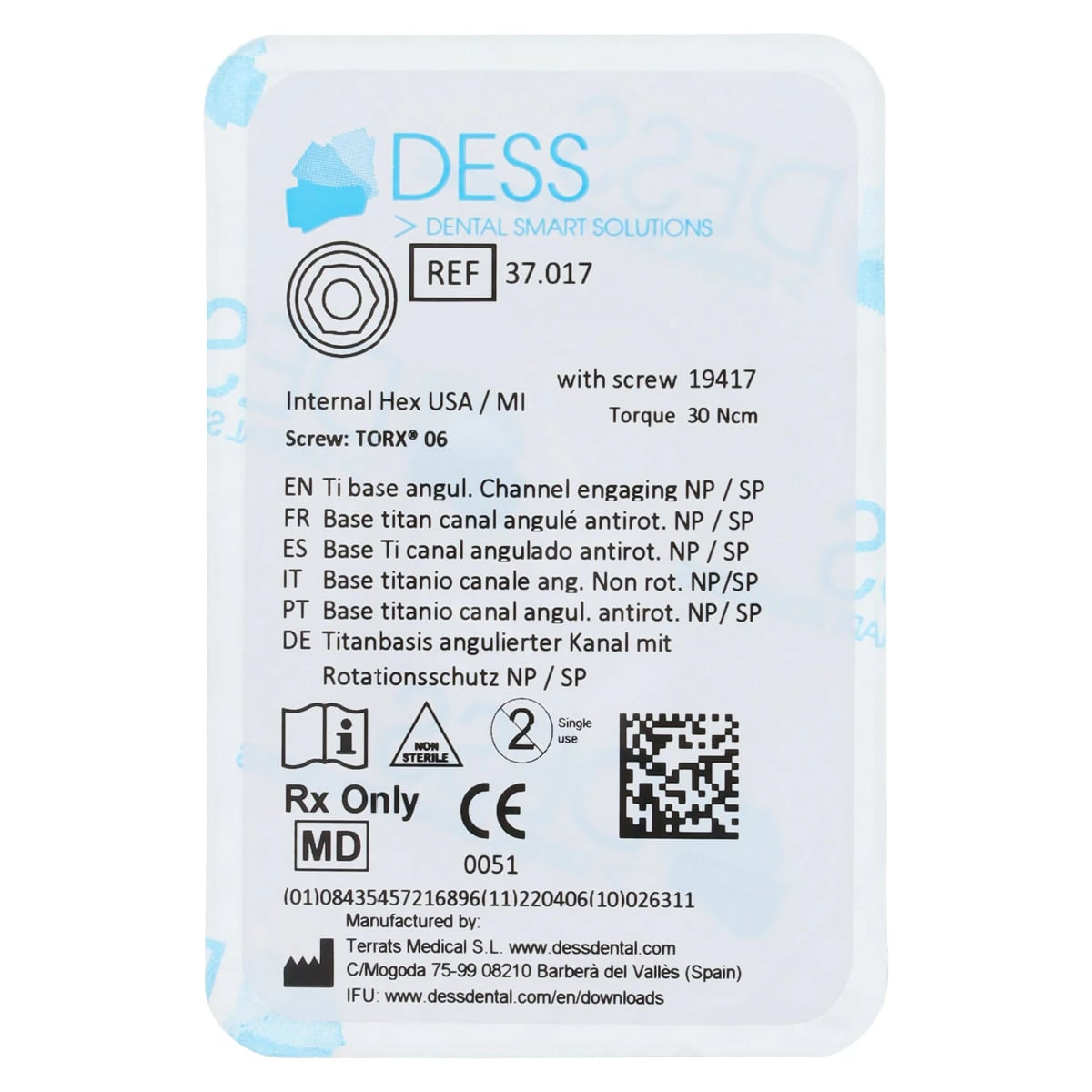 DESS ANGLEBase Engaging Titanium Base, 3.5mm, BioHorizons Internal Hex, Each