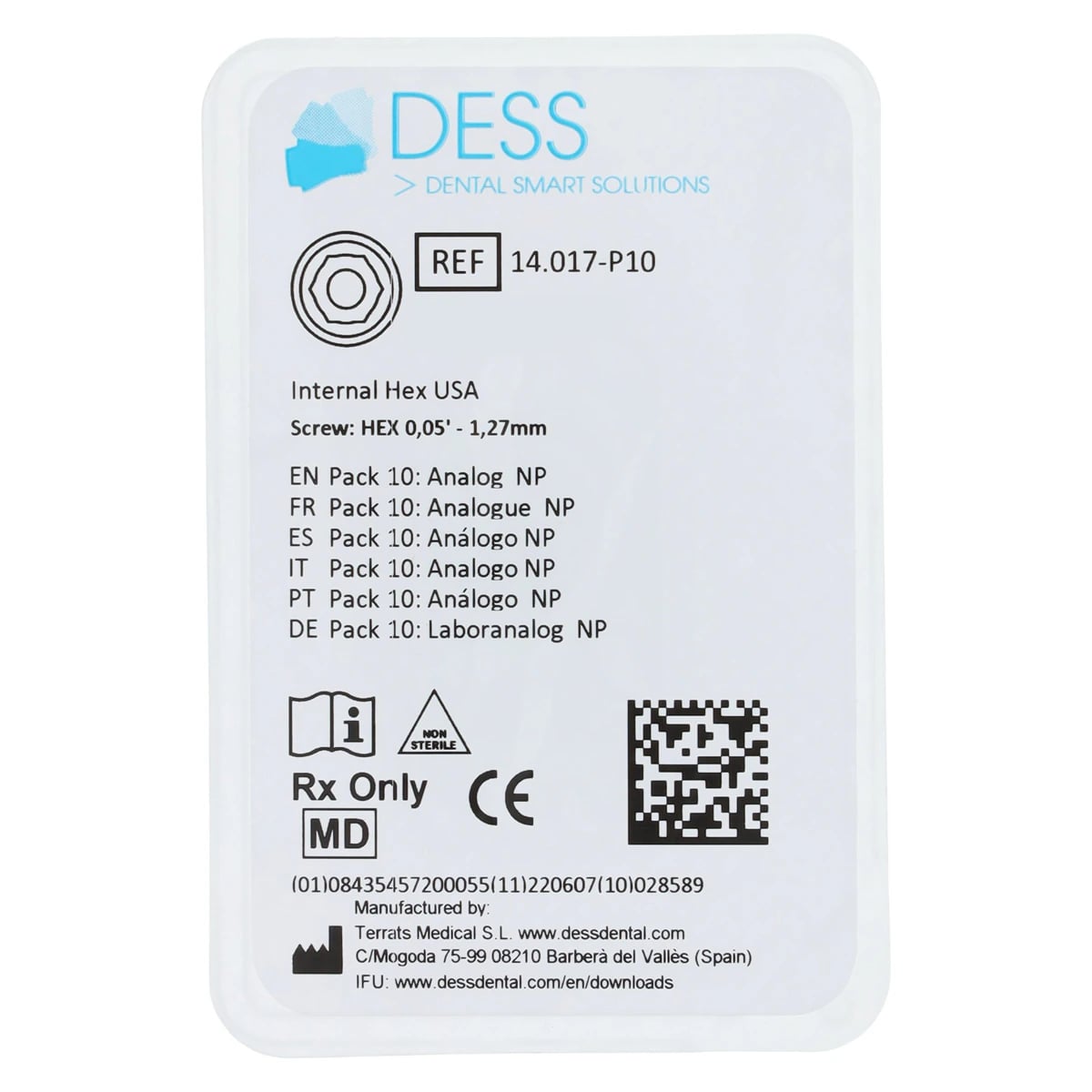 DESS Analog NP Internal Hex USA Anodized Green, 3.5mm Platform, Pack of 10