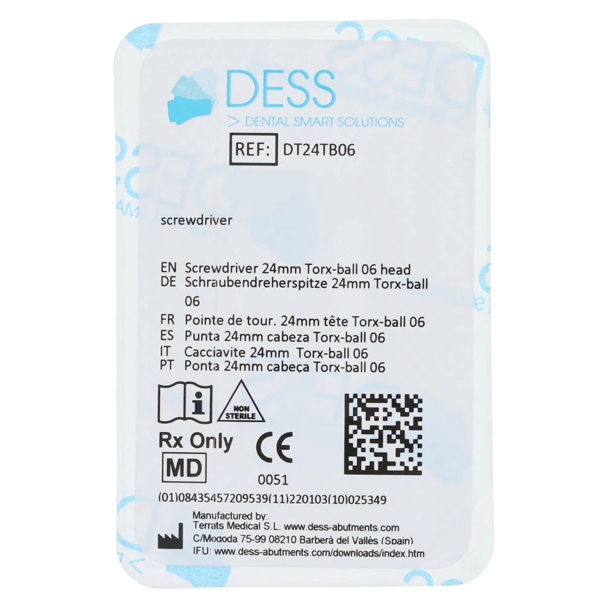 DESS Screwdriver, Latch Style, 24mm, Torx 06 Ball, Stainless Steel, ANGLEBase, Each