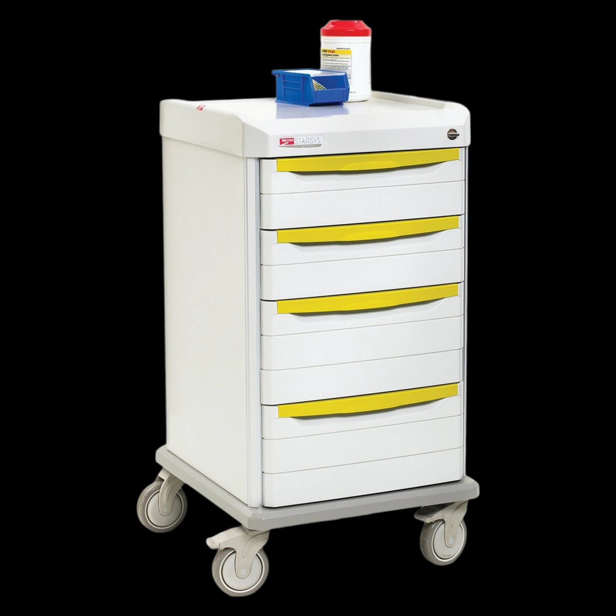 InterMetro Starsys Isolation Cart, Taupe/Yellow, 24-7/8" x 22-3/4" x 41-3/4", Soft Rubber Caster, Key Lock