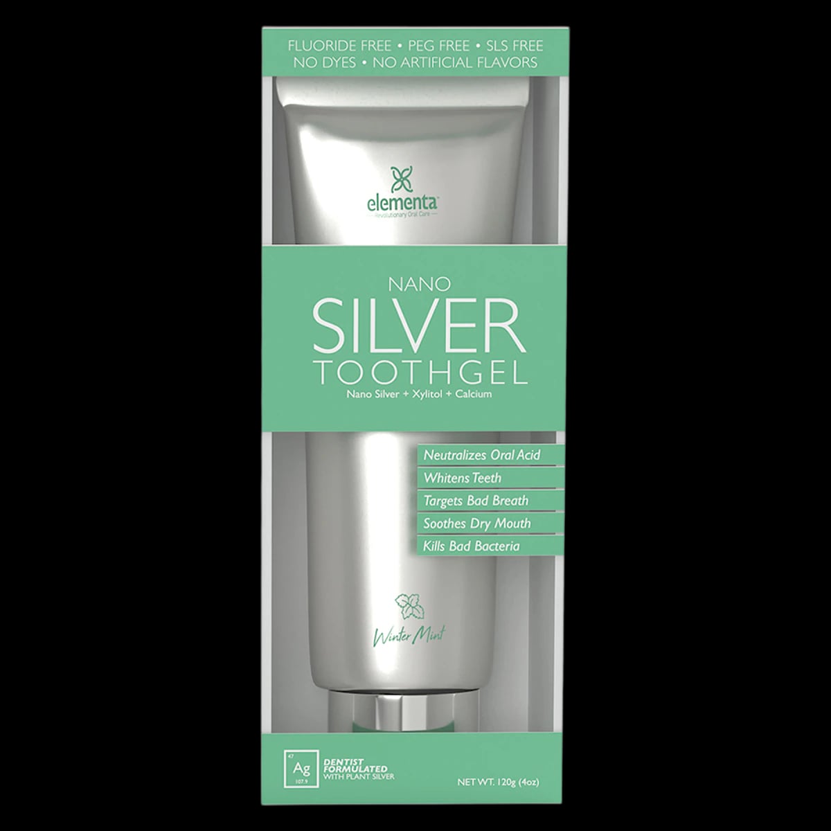 Elementa Nano Silver Tooth Gel, Wintermint, Fluoride Free, Alcohol Free, 4 oz/Bottle