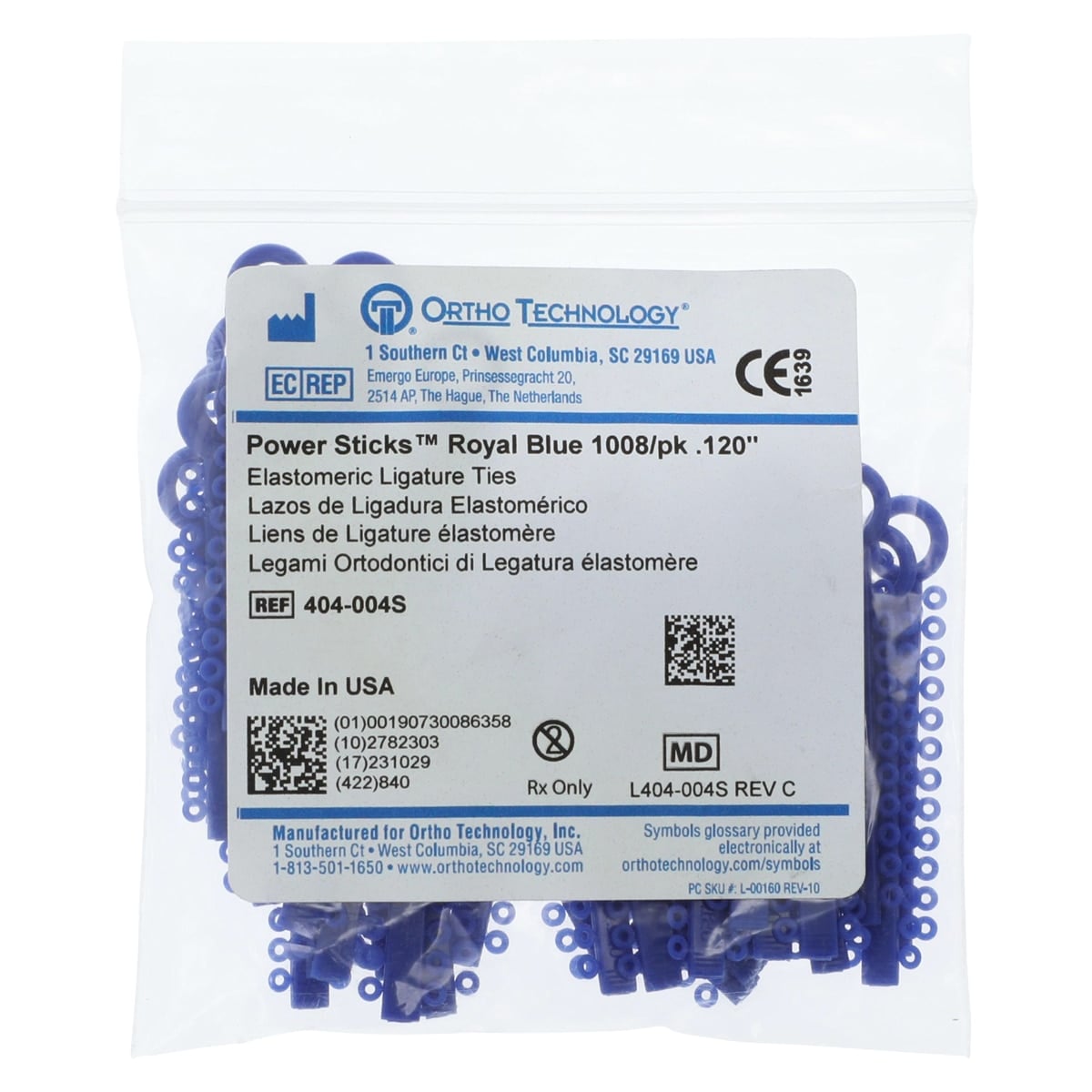 Ortho Technology Power Sticks Elastomeric Ligatures, 0.120", Latex-Free, Royal Blue, 1008/Box, 404-004S