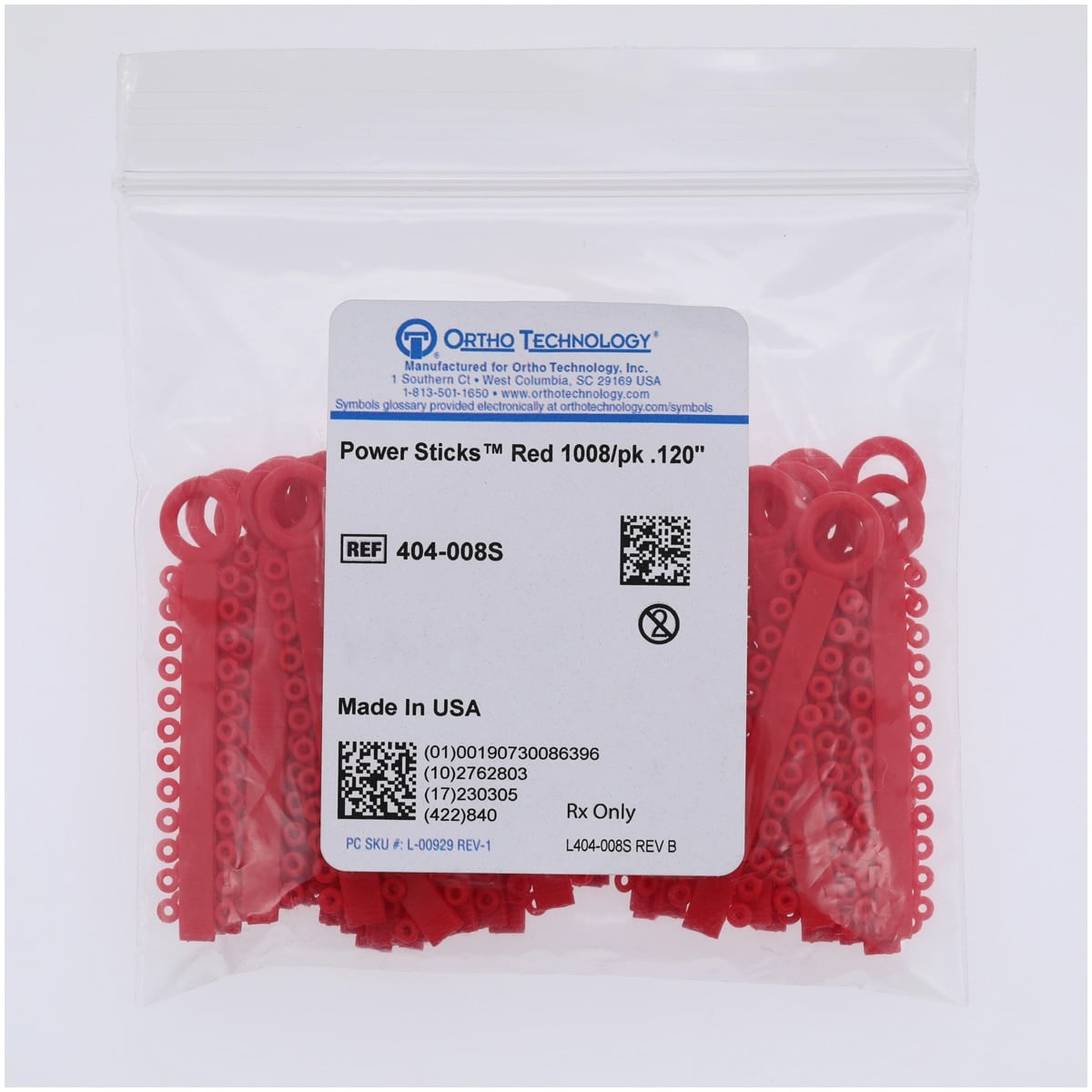 Power Sticks Elastomeric Ligatures, Red, 0.120", Latex-Free, 1008/Box, 404-008S