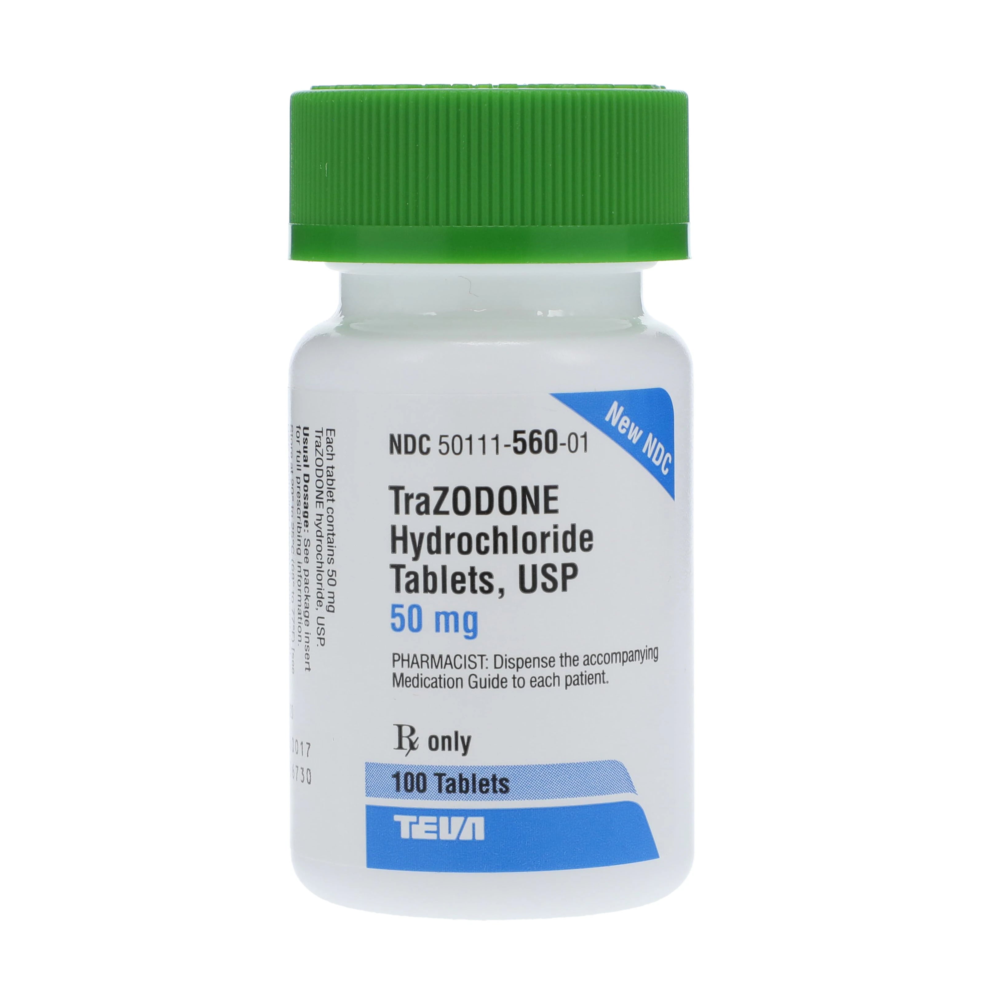 Trazodone HCl Tablets, 50mg, 100/Bottle, Teva Pharmaceuticals