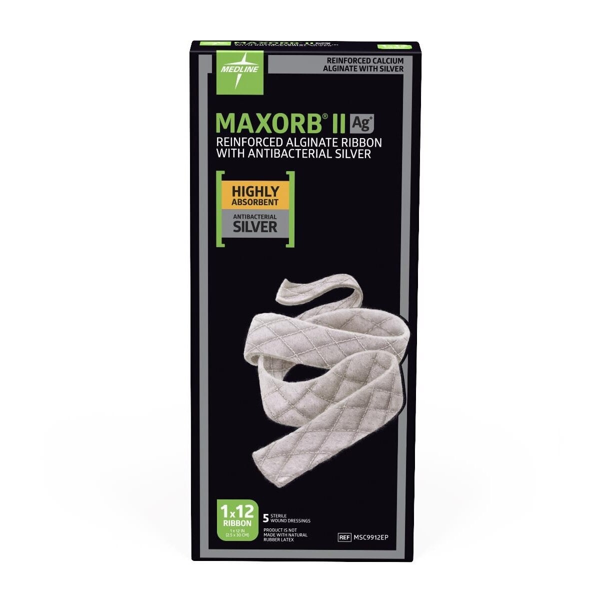 Medline Maxorb II Calcium Alginate/Silver Wound Dressing, Sterile Rope, 1" x 12", Latex-Free