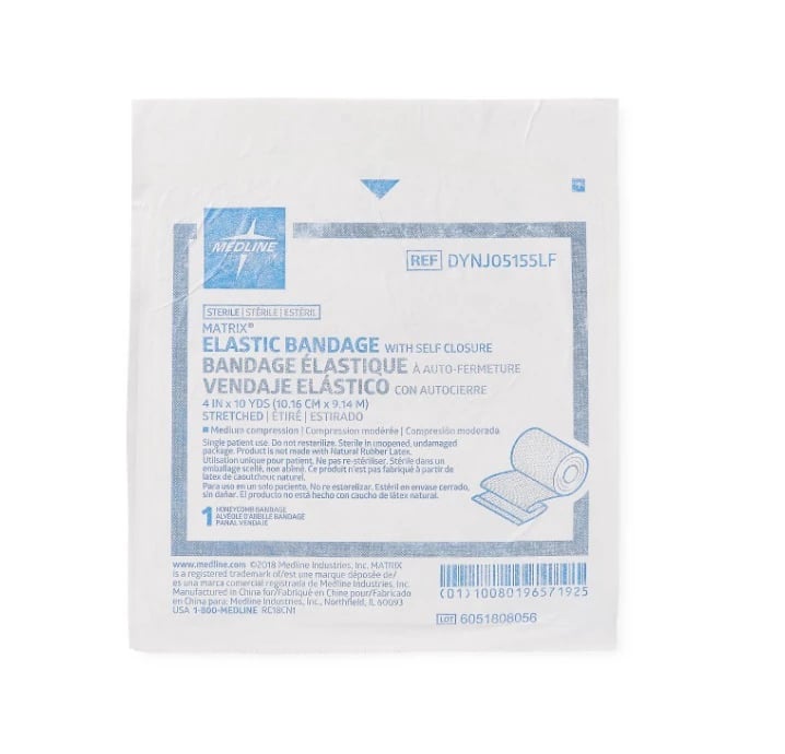 Medline Matrix Elastic Bandage, Cotton/Polyester, 4" x 10 yd, White/Beige, Sterile, 20/Case