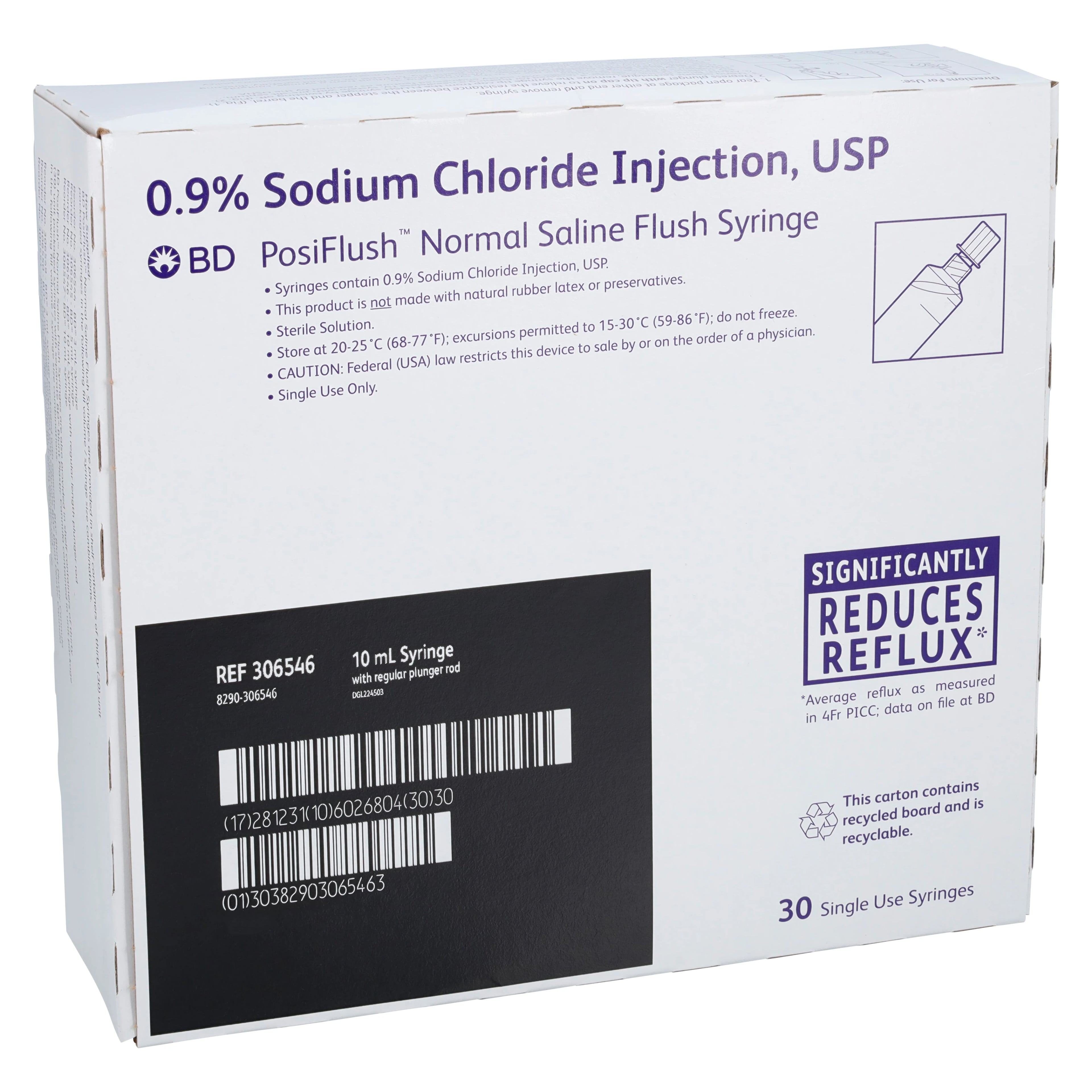 BD PosiFlush Prefilled Normal Saline Syringe, 10 mL, Standard Plunger Rod, 480/Case