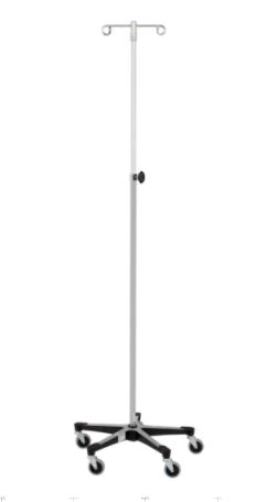 Blickman Industries IV Stand, Stainless Steel, 5-Leg Base, 2" Casters, 2 Hooks