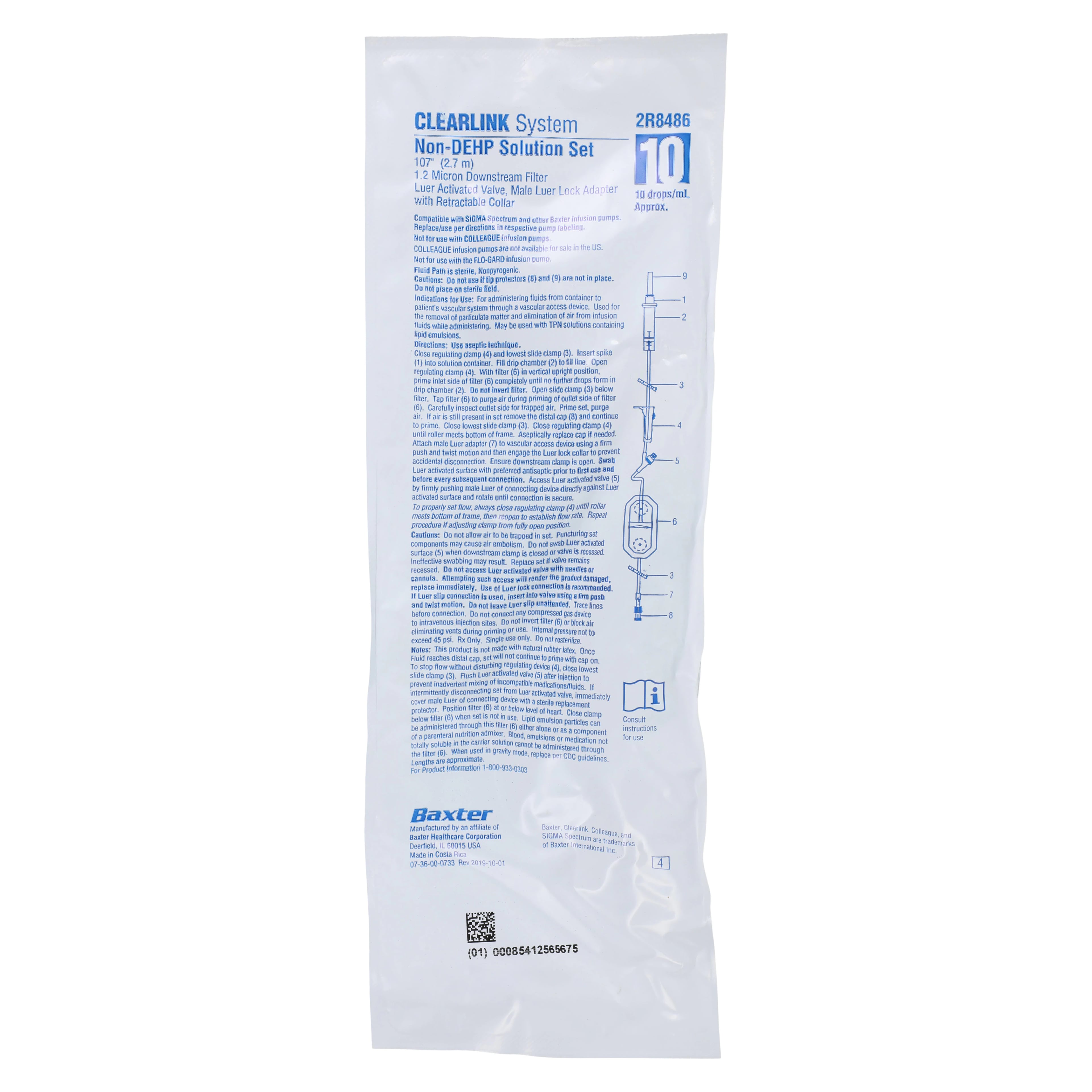 Baxter IV Administration Set, Micro-Drip, 10 Drops/mL, 107" Tubing, Clear, 48/Case