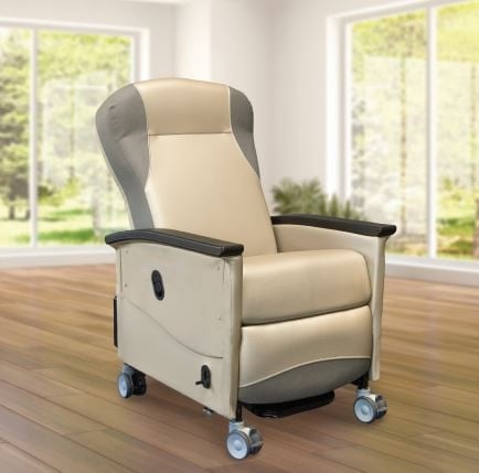 Champion Medical Power Recliner with Side Table, Vinyl Upholstery, Moccasin Color, 300 lb Capacity