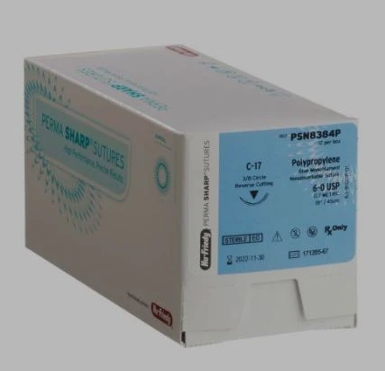 Hu-Friedy Perma Sharp Non-Absorbable Blue Polypropylene Suture, 5-0, C-22 3/8 Circle Reverse Cutting Needle, 18", 12/Box