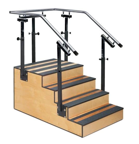 Clinton Industries One-Sided Adjustable Handrail Staircase, Tan/Black/Silver, Hardwood/Oak Plywood