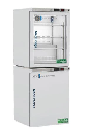 American Biotech Supply Pharmacy Refrigerator/Freezer, 5.2 Cu Ft Refrigerator / 4 Cu Ft Freezer, Glass Door / Solid Door, Right Hinge, 1 to 10°C / -15 to -25°C