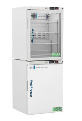 American Biotech Supply Pharmacy Refrigerator/Freezer, 5.2 Cu Ft Refrigerator / 4 Cu Ft Freezer, Glass Door/Solid Door, Cycle Defrost/Manual Defrost