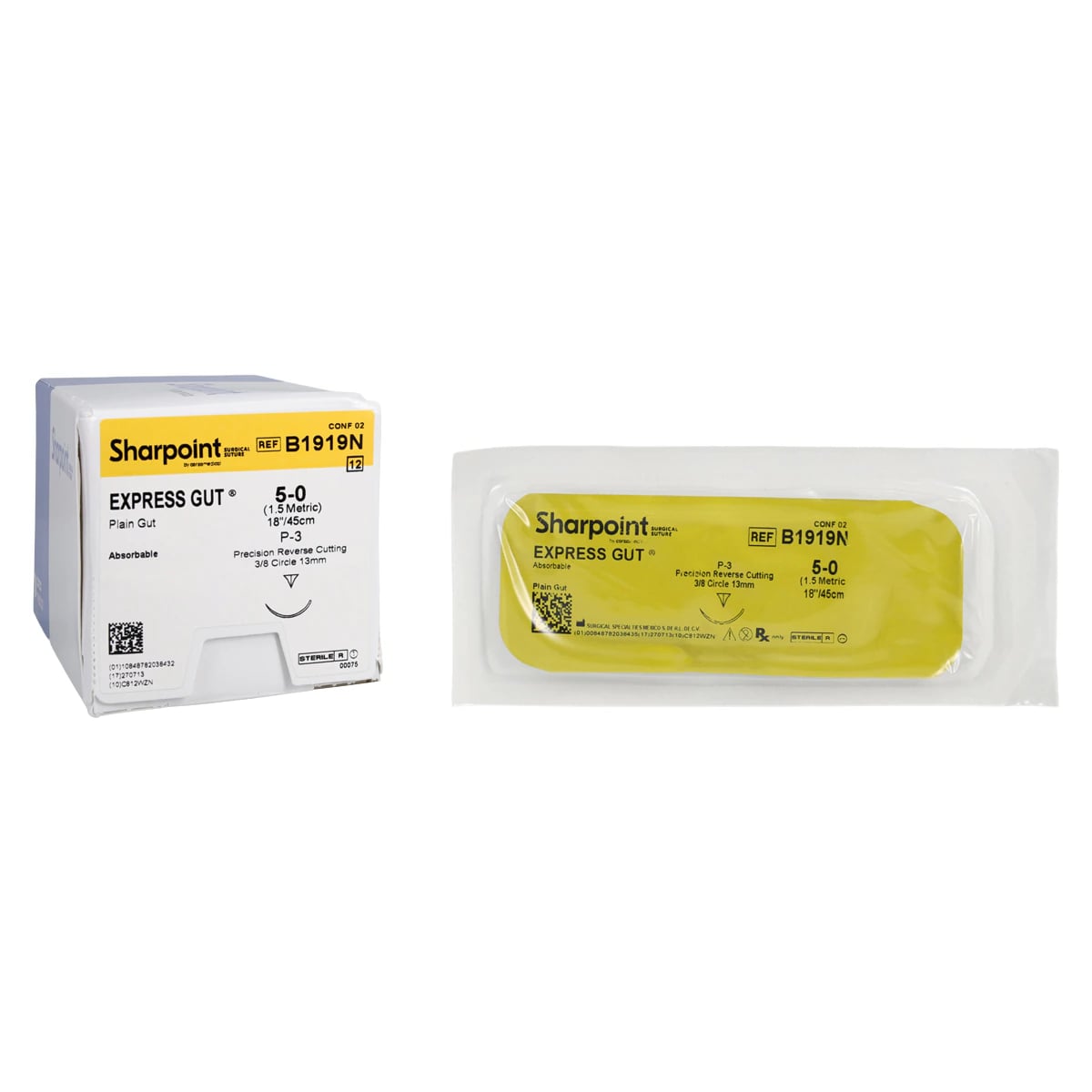 Sharpoint Plus Plain Gut Suture, 5-0, Monofilament, Absorbable, P-3 Precision Reverse Cutting 3/8 Circle Needle, 13mm, Uncoated Natural, 45cm, 12/Box