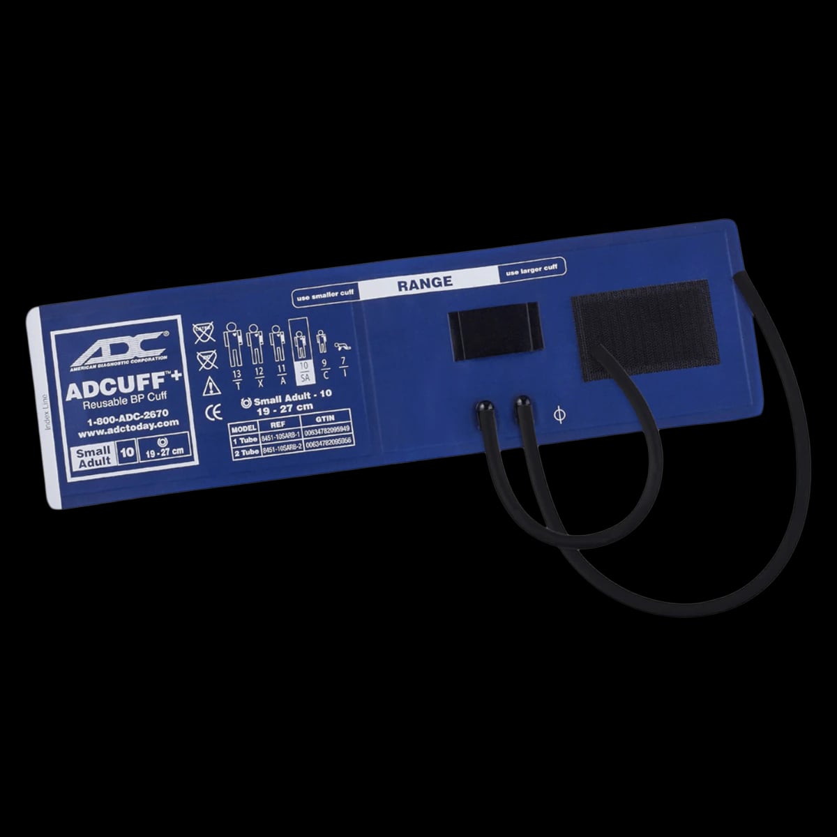 ADC Adcuff+ 1-Piece Blood Pressure Cuff, 2-Tube, Small Adult, Royal Blue, Non-Latex