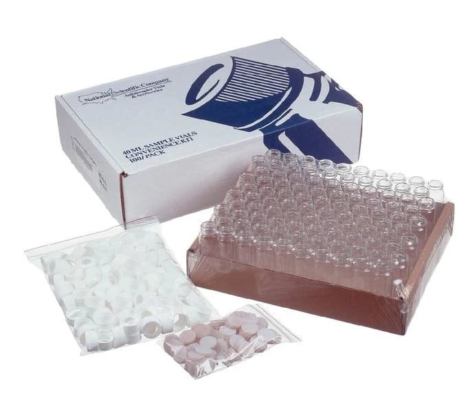 Thermo Scientific EPA Vials with Caps & Septa, Unassembled, PTFE/Silicone, Clear, 20mL, 100/Pk