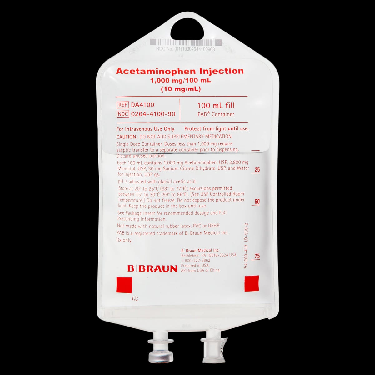B. Braun Acetaminophen Injection 10 mg/mL, 100 mL IV Bag, 24/Case