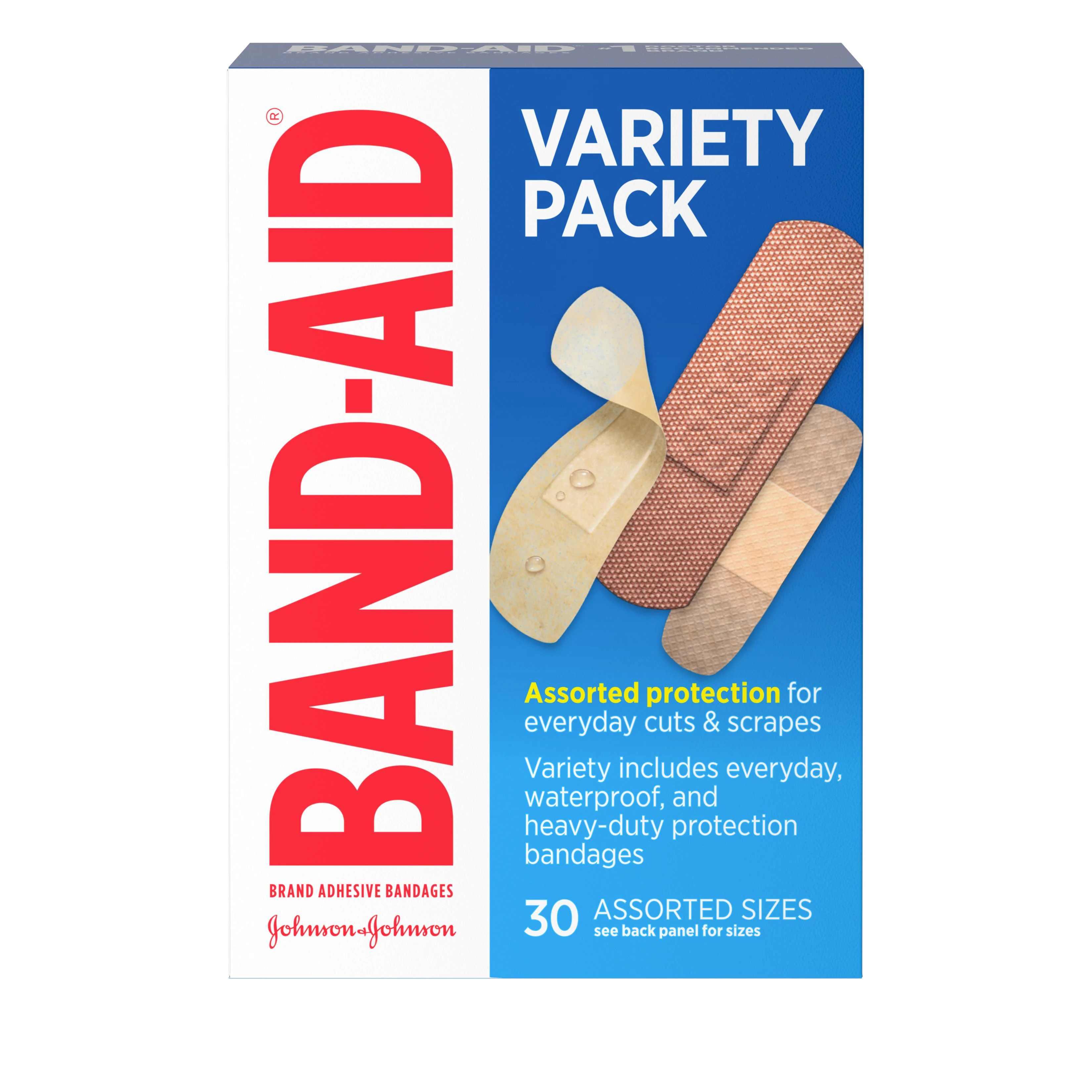 Band-Aid Brand Adhesive Bandages, Fabric, Assorted Sizes, Sterile, 30 per Box, 24 Boxes/Case